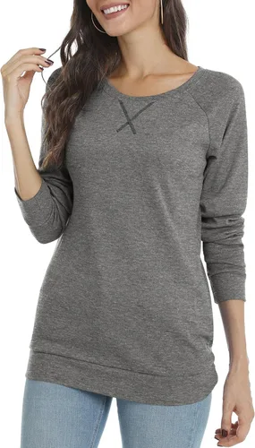 Vista 2 de POPYOUNG Blusa casual de manga larga para mujer para otoño e invierno con cuello redondo