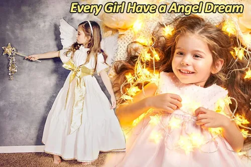 Vista 7 de Diadema de alas de ángel y halo para niños y niñas, alas de plumas blancas y negras para niños y adultos