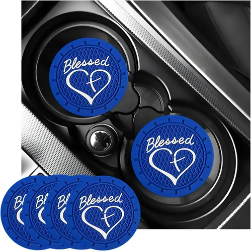 Vista 17 de KVAEY 2 PCS Posavasos para Portavasos de Coche, 2.76 Pulgadas Alfombrillas Antideslizantes para Bebidas del Vehículo con Linda Cruz Bendita