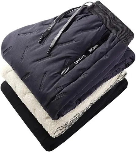 Vista 5 de Pantalones cálidos de invierno Mem de lana clásica gruesa y holgada de terciopelo para hombre, pantalones deportivos de lana de cordero para hombre