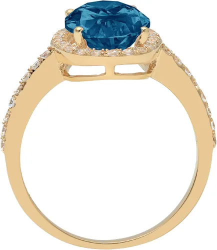 Vista 2 de Clara Pucci Anillo de oro amarillo macizo de 18 quilates con diseño de topacio azul de Londres brillante de corte ovalado de 2.96 pulgadas
