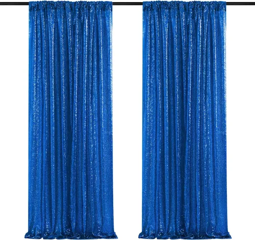 Vista 46 de Cortinas de fondo de lentejuelas con purpurina azul bebé, 2 piezas de 2 x 8 pies, telón de fondo de fiesta de baby shower para niños, hermosas