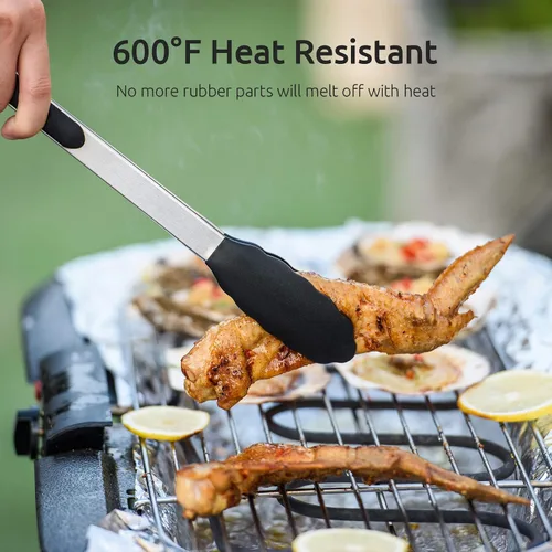 Vista 5 de U-Taste Juego de tazas y cucharas medidoras de acero inoxidable 18/8 y juego de pinzas de cocina de alta resistencia al calor de 600ºF (negro)