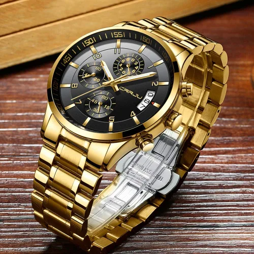 Vista 3 de CRRJU - Reloj de pulsera, de acero inoxidable para hombre, resistente al agua, cronógrafo, correa de acero inoxidable