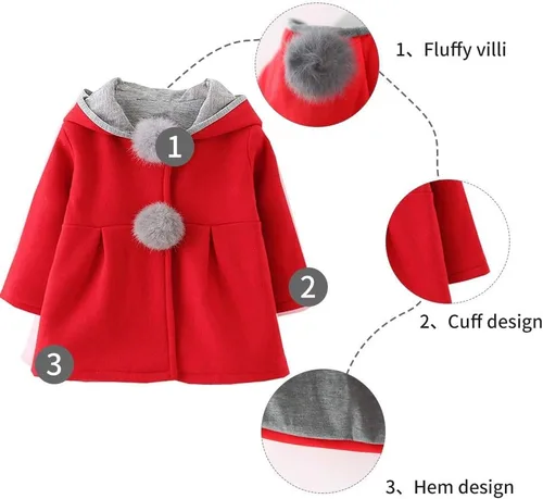 Vista 5 de Abrigo con capucha para bebé, para otoño e invierno, chaquetas de conejo dulce, ropa exterior