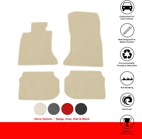 Vista 2 de IKON MOTORSPORTS, tapetes para piso compatibles con BMW F10 Serie 5 Sedán de 4 puertas, 2011-2016, ajuste de fábrica, color beige, de nailon