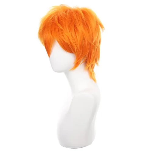 Vista 3 de COSPLAZA Peluca de cosplay naranja corta puntiaguda esponjosa resistente al calor pelo sintético en capas hombres mujeres Halloween fiesta peluca