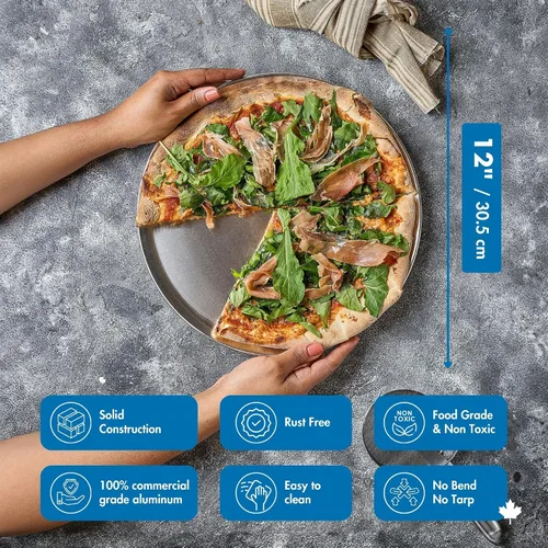 Vista 5 de Norjac Sartén para pizza de 12 pulgadas, paquete de 6, bandejas redondas de aluminio, bandeja para hornear para horno, libre de óxido, duradera
