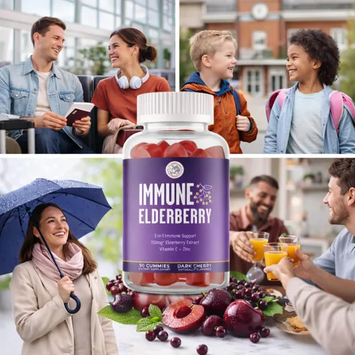 Vista 7 de Grab The Gold Gomitas de inmunidad Sabor a baya de saúco con vitamina C y zinc Apoyo para el resfriado y la gripe, vegano, sin gluten