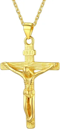 Vista 11 de U7 Collar de cruz de crucifijo para hombre, con cadena de 18 a 26 pulgadas 01.Dorado