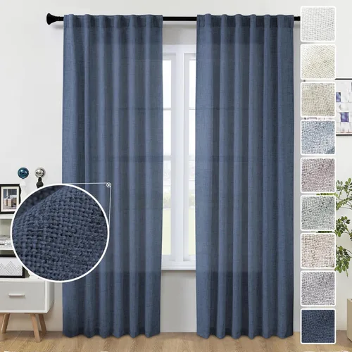 Vista 17 de Cortinas de Lino Natural Color Crema de 84 Pulgadas de Largo para Sala de Estar, Juego de 2 Paneles de Lino Texturizado con Trabillas Traseras