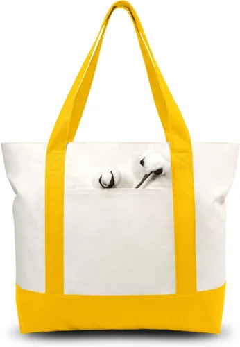 Vista 26 de TOPDesign Paquete de 1 bolsa de lona con bolsillo externo, bolsa de compras reutilizable para comestibles, cierre de cremallera superior, artículos