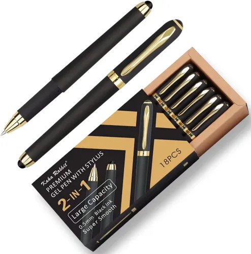 Vista 7 de Bolígrafo de tinta de gel, 18 unidades, punta extrafina de 0.015 in, lápiz capacitivo 2 en 1, tinta negra, escritura suave para oficina, negocios