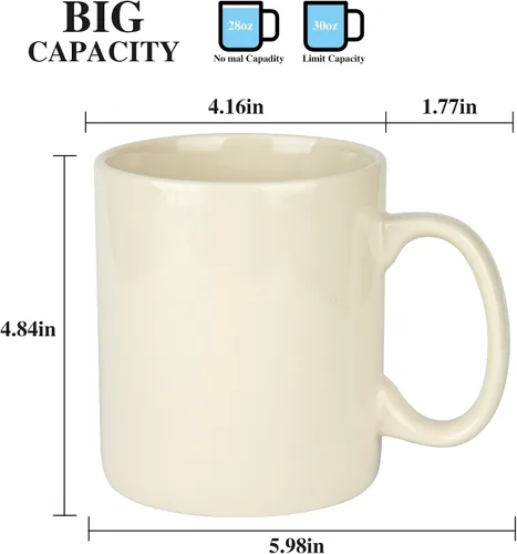 Vista 2 de Taza de café de cerámica extra grande de 29 onzas con asa para oficina y hogar (29 onzas, crema)
