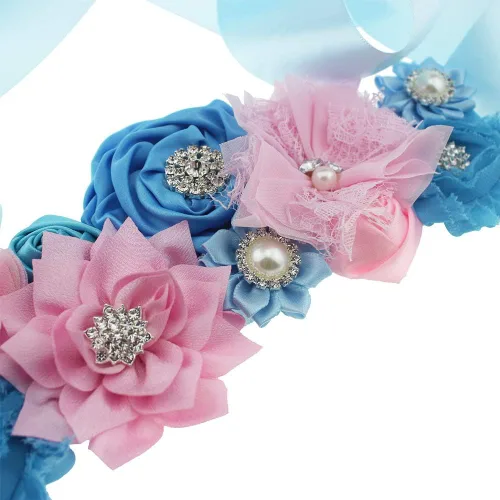 Vista 4 de Cinturón de flores con diamantes de imitación para boda, novia, maternidad, embarazo, baby shower