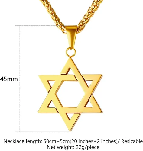 Vista 2 de JTTBIGV Collar con colgante hexagonal de estrella de David, de acero inoxidable, Israel, Magen, David, Jewish Jewelry para hombres y mujeres, cadena
