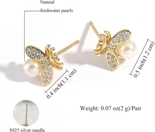 Vista 2 de Pendientes de tuerca de circonita S925 para mujer, aretes de perlas barrocas naturales, Latón, Perla