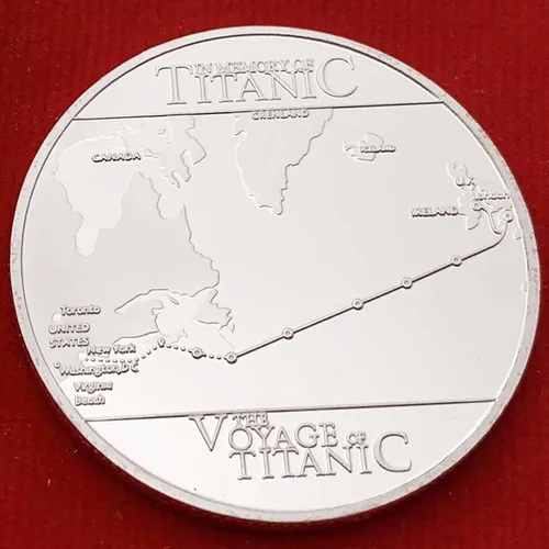 Vista 4 de RMS-Titanic - Moneda de desafío de mapa de viaje y barco