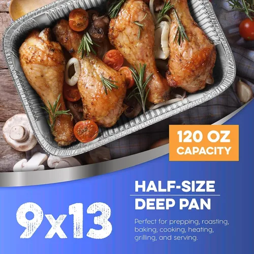 Vista 5 de Sartén de aluminio desechable de tamaño medio de 9 x 13 pulgadas con tapas de cúpula junto con 3 utensilios de servir, recipientes versátiles