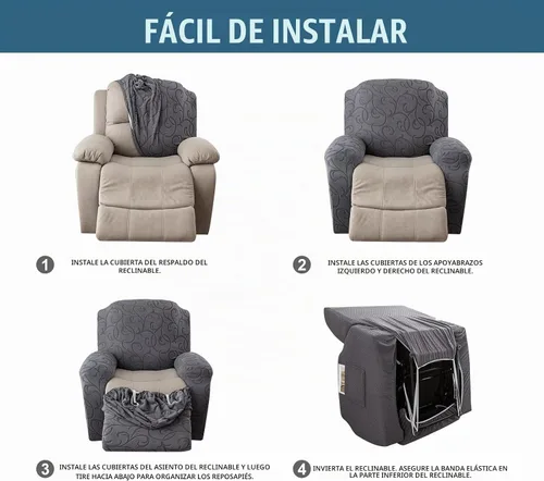 Vista 5 de Funda para Sillón Reclinable de 4 Piezas Elástica, Funda Deslizable de Sofá, Cubierta de Sofá para Sofá Reclinable de 1 Asiento, Protector