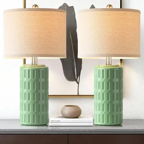 Vista 10 de PARTPHONER Juego de 2 lámparas de mesa de cerámica modernas de 23 pulgadas, lámparas de mesa para sala de estar, lámparas de noche rústicas
