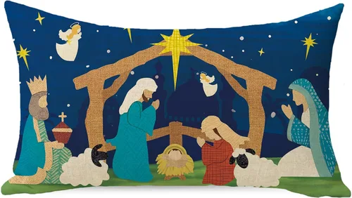 Vista 9 de Funda de almohada decorativa de Navidad cristiana de 18 x 18 pulgadas, decoración religiosa de Navidad Jesús, decoración de invierno para el hogar
