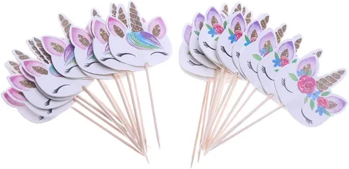 Vista 7 de CCINEE 48 piezas de decoración de unicornio arcoíris para cupcakes de papel de doble cara de unicornio para decoración de postres de fiesta