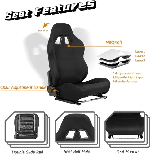 Vista 4 de Dardoo Racing Simulator Cockpit Frame with Real Blackseat Racing Wheel Stand Fits Logitech G923 G29 G920 Thrustmaster Fanatec Adjustable with