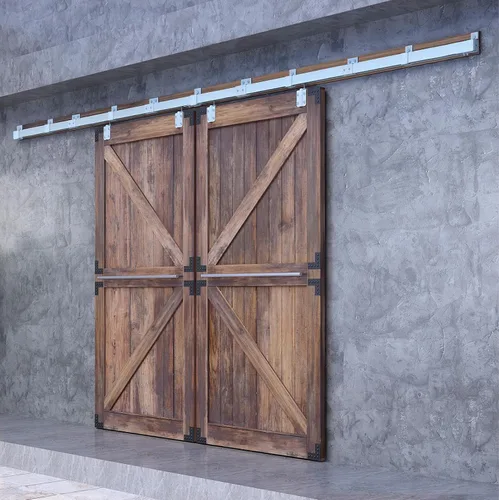 Vista 8 de DIYHD Herrajes para Puerta Corredera Doble Exterior de Granero de Acero Galvanizado de 8 Pies, Kit de Riel de Caja de Montaje en Pared de Servicio