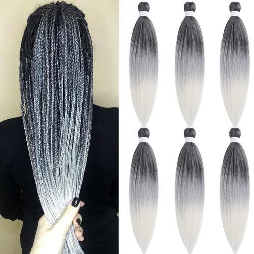 Vista 38 de Pelo trenzado corto 1B negro preestirado Extensiones de pelo trenzado para niños para trenzas de caja sin nudos, pelo trenzado preestirado de 16