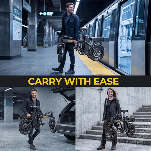 Vista 7 de WERHY Bicicleta eléctrica para adultos, motor de 500 W, bicicleta eléctrica plegable de velocidad máxima de 20 MPH, bicicletas eléctricas de 14