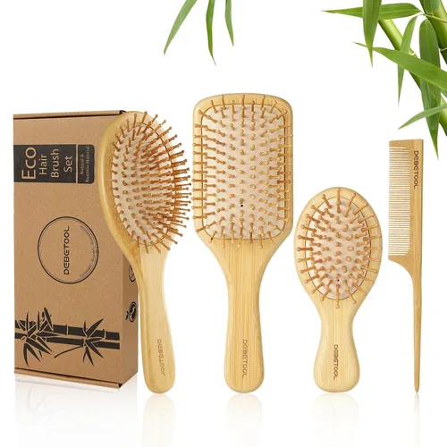 Vista 8 de DEBETOOL Juego de Cepillos de Cabello de Bambú, Peine de Paleta de Bambú de Madera Natural Desenredante para el Crecimiento del Cabello - Peine