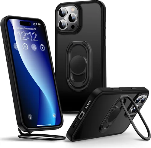 Vista 13 de Shields Up Funda para iPhone 16 Pro con Soporte, Funda de Teléfono Transparente con Soporte de Doble Anillo [Ajustable y Plegable] Cubierta
