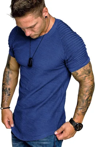 Vista 15 de COOFANDY Camiseta Muscular para Hombre de Manga Raglán Plisada Camiseta de Culturismo para Gimnasio Manga Corta Camisas de Entrenamiento de Moda
