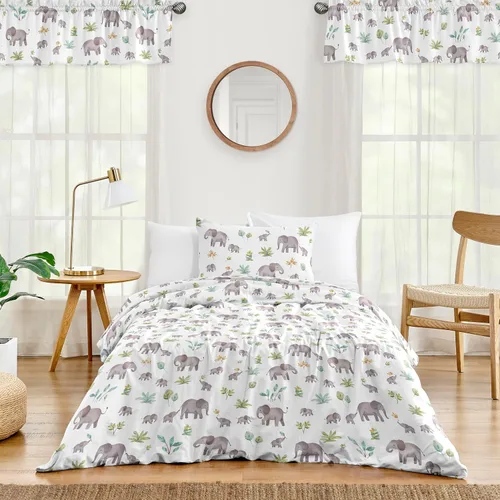Vista 2 de Sweet Jojo Designs Juego de edredón individual de 2 piezas (elefantes grises) para niños/niñas, niños, ropa de cama para niños, cama en una bolsa