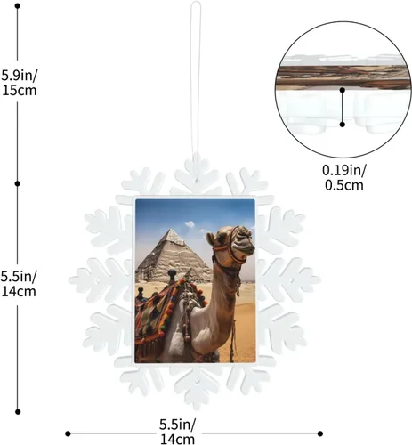 Vista 4 de Adornos de copo de nieve de Navidad con estampado de pirámide de camello, decoraciones colgantes de Navidad, adornos de árbol de Navidad