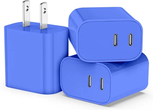 Vista 16 de Paquete de 3 bloques de cargador USB C, enchufe de pared rápido de 20 W de doble puerto (negro) Bloque USB C de carga rápida PD de 20 W