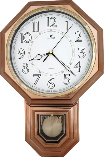 Vista 17 de JUSTIME Reloj de pared clásico vintage tradicional de estilo Schoolhouse, con péndulo y melodía Westminter cada hora, relojes de pared con melodía