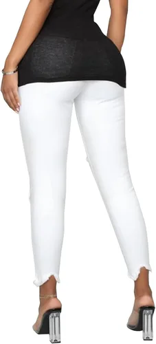 Vista 4 de LONGYIDA Pantalones de mezclilla ajustados rasgados de tiro alto para mujer, elásticos, ajustados, desgastados, desgastados, pantalones de mezclilla