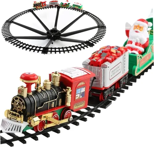 Vista 6 de Juego de tren de Navidad con tren y pista, árbol de Navidad eléctrico con sonidos y luz, juguetes interactivos eduaccionales para niños, regalos