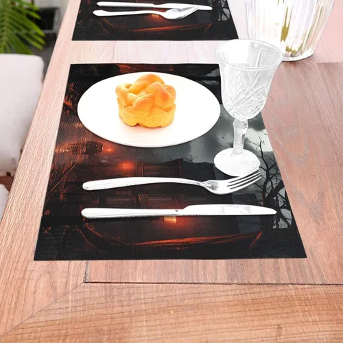 Vista 3 de 6 PCS PVC Placemats Set Place Mats Bad Weather Non-Slip Weave Place Mats 12" x 18" Farmhouse Table Mat Set for Family Dinners Wedding Parties