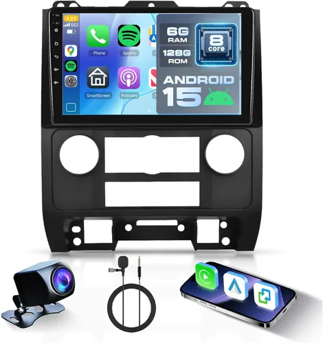Vista 9 de Estéreo de coche Android para Ford Escape/Kuga y Mazda Tribute 2007-2012 - CarPlay con cable/inalámbrico y Android Auto, radio de pantalla táctil