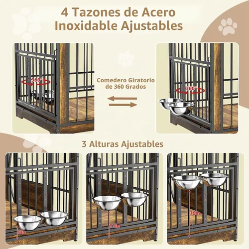 Vista 5 de Jaula doble para perros de 61'', mueble para 2 perros, soporte de TV con jaula para perros con divisor ajustable, mueble de jaula doble para perros