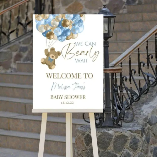 Vista 5 de Letrero personalizado para baby shower, cartel de bienvenida de elefante para baby shower, bienvenida de baby shower de elefante floral azul, Baby