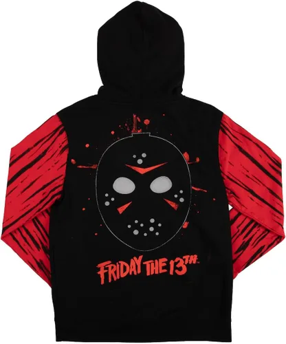 Vista 6 de Bioworld Friday the 13th - Sudadera con capucha para adultos de doble cara roja y negra