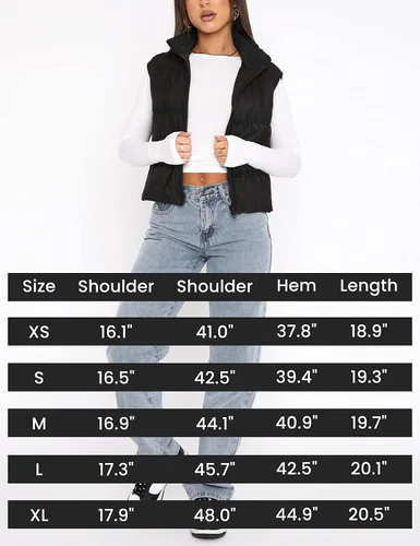 Vista 6 de EsheSy Chaleco acolchado recortado para mujer, cuello alto, cremallera completa, sin mangas, chaqueta acolchada cálida