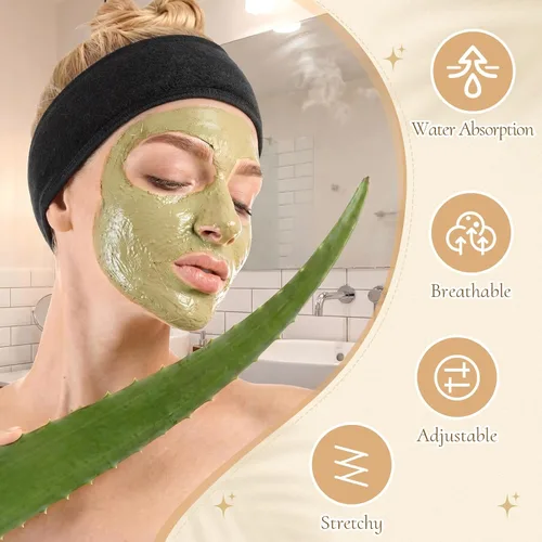Vista 4 de Tigeen 80 diademas faciales de spa ajustables a granel, para mujeres, niñas, adultos, cuidado de la piel, maquillaje, ducha, lavado de cara (negro)