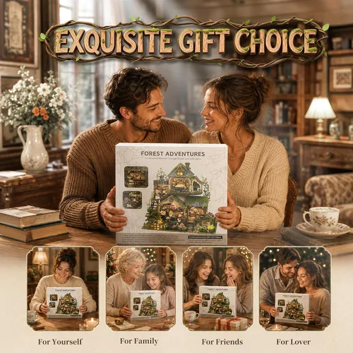 Vista 7 de CRIOLPO Kit de casa de muñecas en miniatura con luces LED para adultos y Aventuras en el bosque