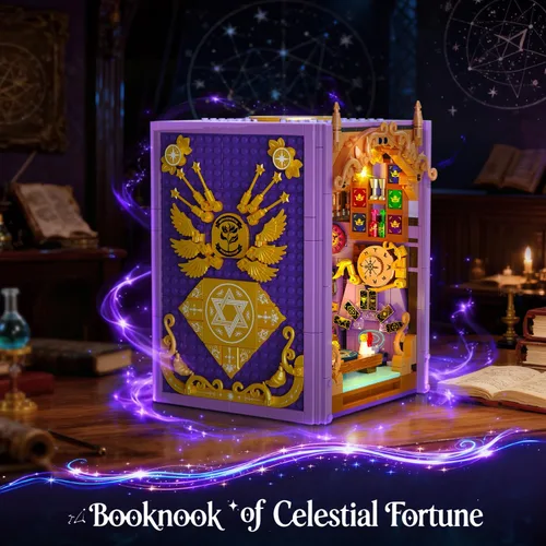 Vista 2 de INSOON Juego de construcción mejorado de rincón de libro de adivinación mística con luces recargables, 1447 piezas kit de bloques de construcción