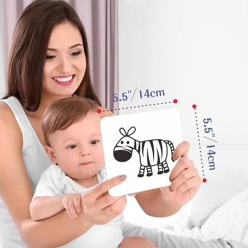 Vista 3 de 50 páginas de tarjetas de estimulación visual, 25 tarjetas de estímulo visual para bebés en blanco y negro, juego de tarjetas de desarrollo